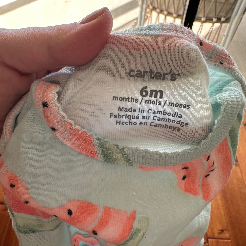 Carter's Watermelon Patterned Baby Onesie - Pink and Green - Picture 3 of 3